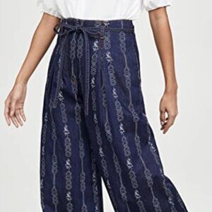 Tory Burch Gemini Jeans Jacquard Blue Denim Wide Leg Trousers 6 NWT (Orig. $355)